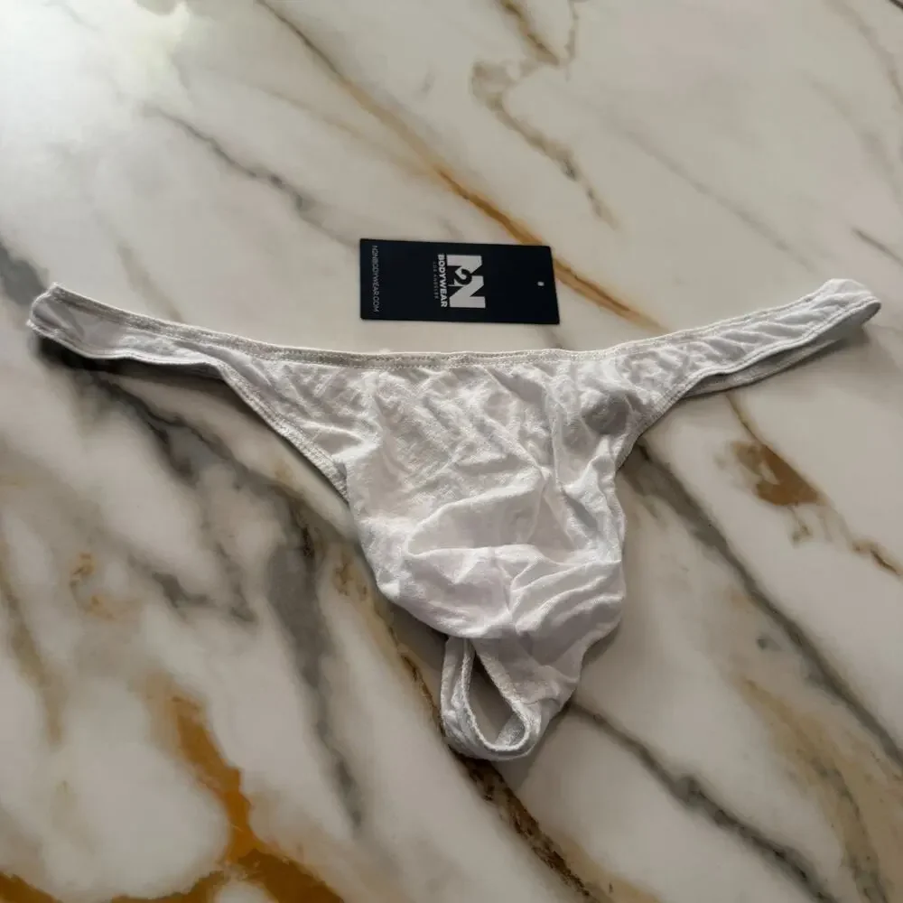 NEW N2N Bodywear Mens Mykonos Micro Thong See Through Color White Size Large